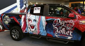 Harley Quinn wrap on Chevrolet pickup truck from NYCC 2016 promoting Suicide Squad
